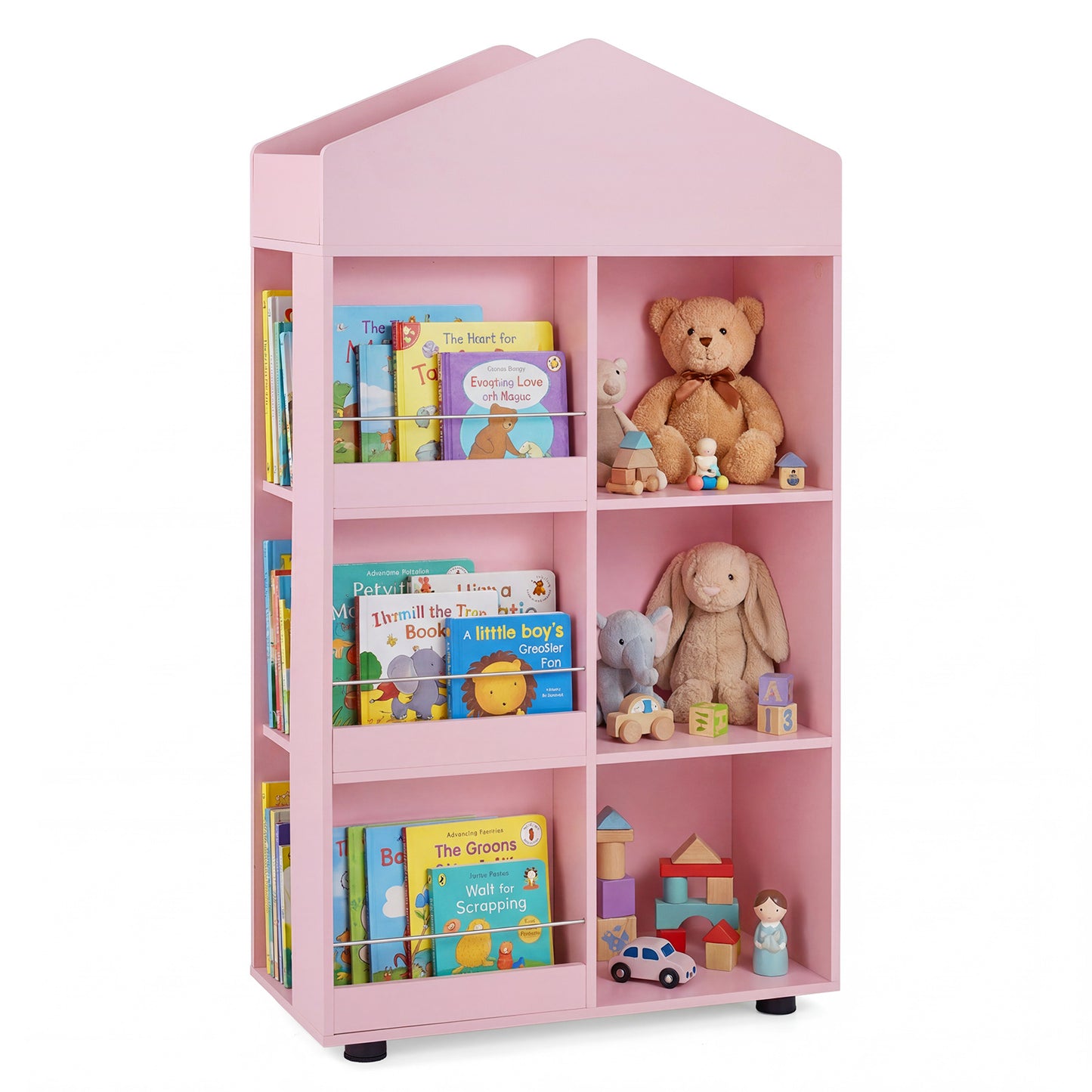 LIVSK Kinderboekenkast - Kindvriendelijk Design - Robuust Hout & MDF - 3 Boekenplanken - Kantelbeveiliging - Natuur/Roze