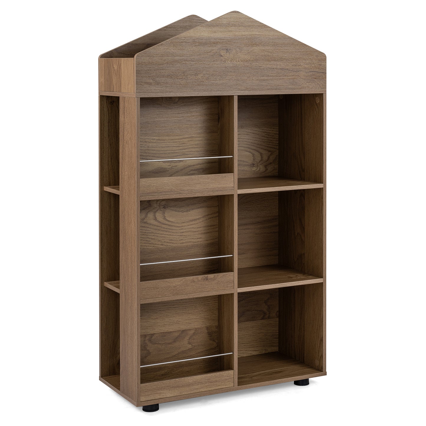 LIVSK Kinderboekenkast - Kindvriendelijke Hoogte 116 cm - Robuust Hout & MDF - 6 Vakken - Natuur/Roze