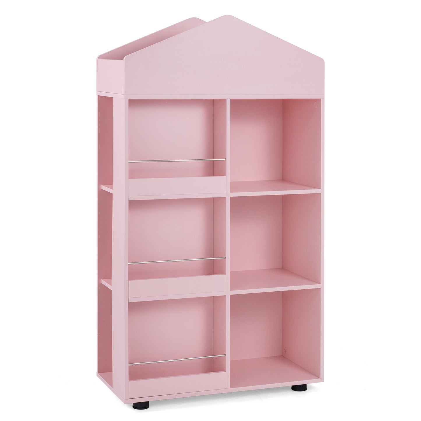 LIVSK Kinderboekenkast - Kindvriendelijke Hoogte 116 cm - Veilig met Kantelbeveiliging - Ruime Opbergruimte - Natuur/Roze