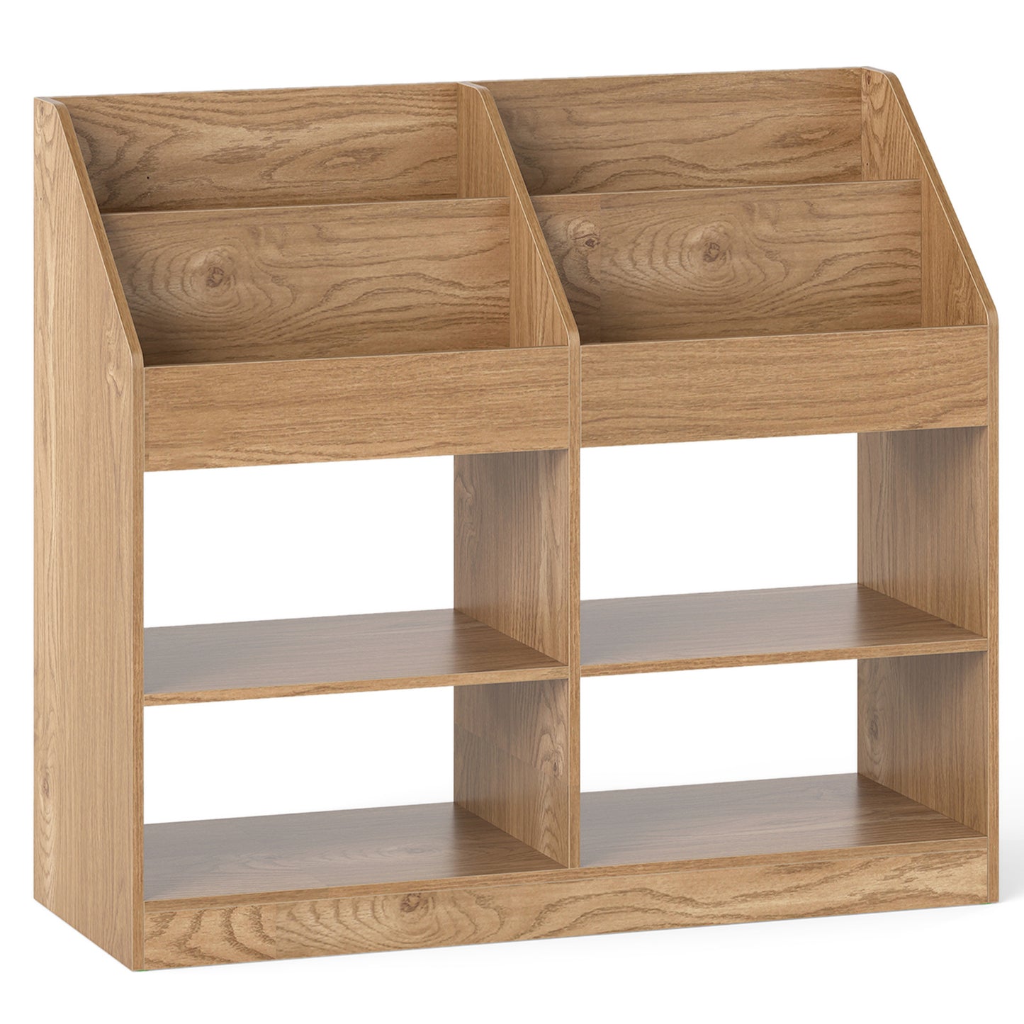 LIVSK Kinderboekenplank - Hoogwaardig Hout - 4 Planken en Open Vakken - Veilig Ontwerp - 80 cm Hoog - Natuur/Wit