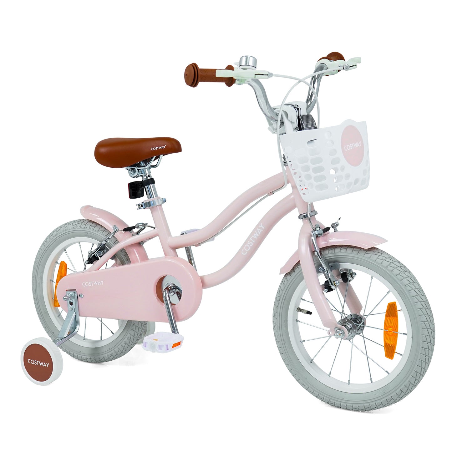 LIVSK Kinderfiets 14 inch - Handrem & V-remmen - Verstelbaar Stuur & Zadel - Met Mandje & Bel - Roze/Paarse