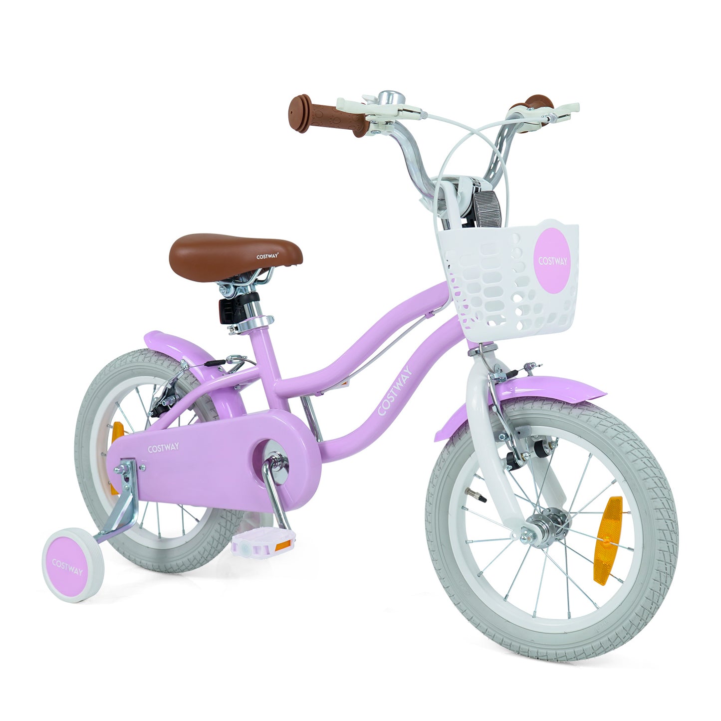 LIVSK Kinderfiets 14 inch - Verstelbaar Stuur - Robuust Metaal - Handrem & V-remmen - Inclusief Mandje - Roze/Paarse