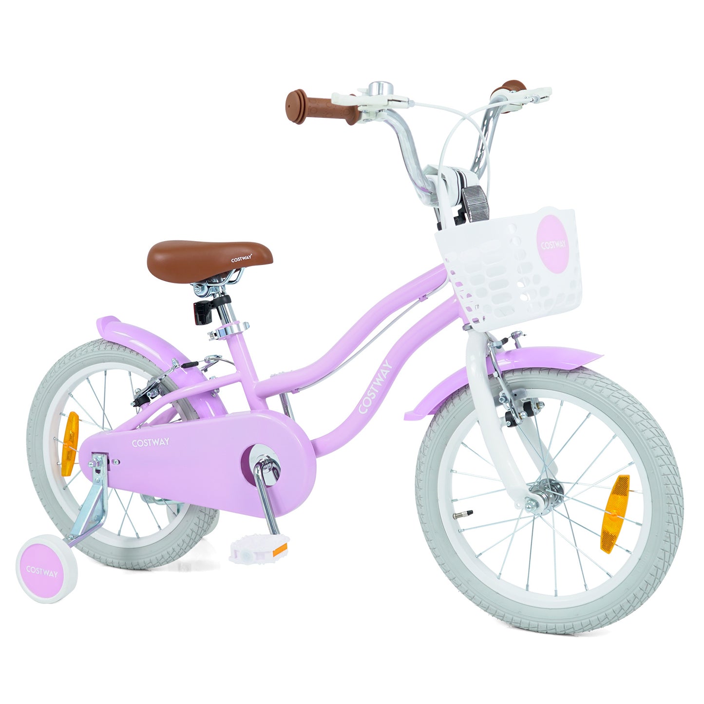 LIVSK Kinderfiets 16 inch - Handrem en V-remmen - Verstelbaar Stuur en Zadel - Inclusief Mandje en Bel - Roze/Paarse