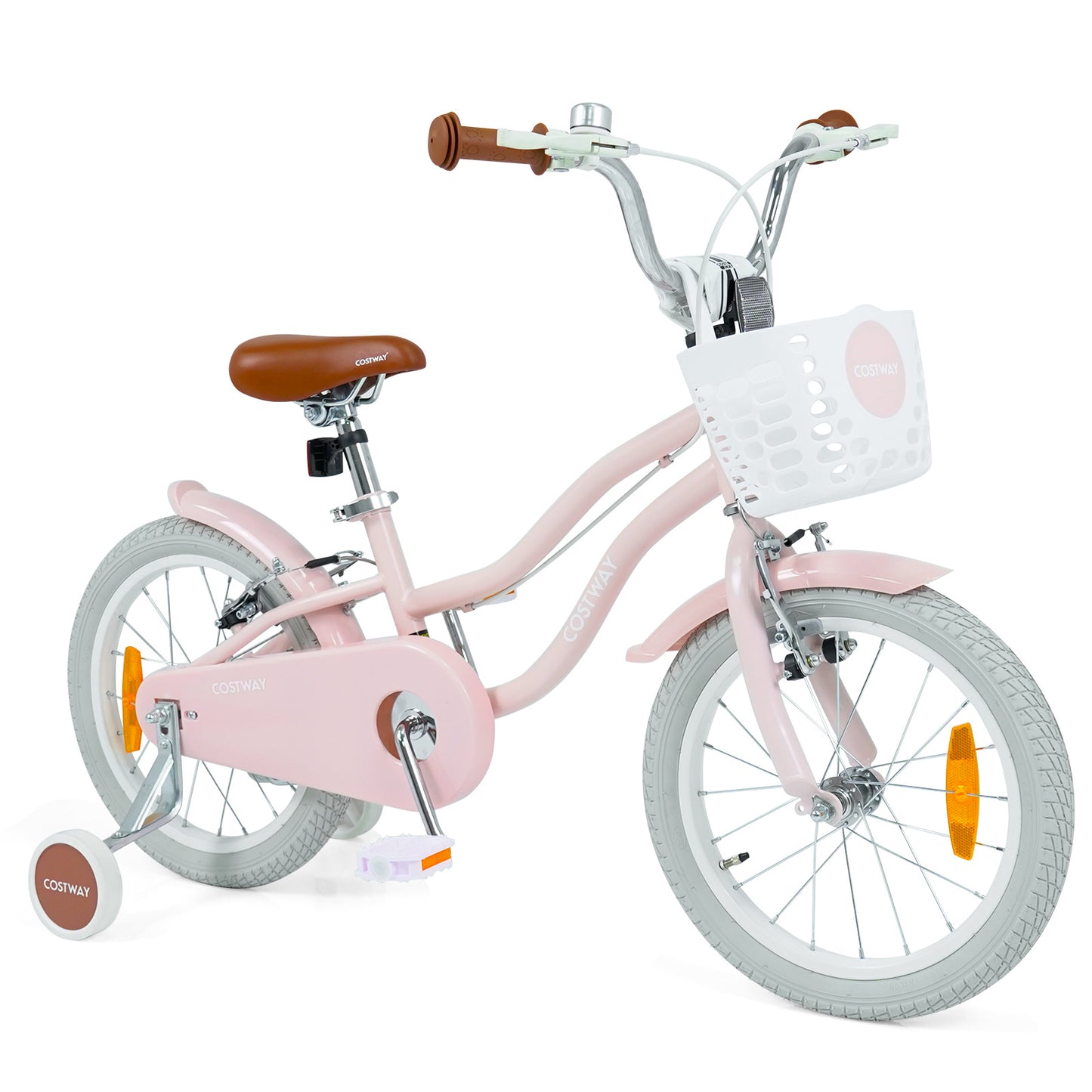 LIVSK Kinderfiets 16 inch - Met Zijwielen en Mand - Verstelbaar Stuur en Zadel - Antislip Voetsteunen - Roze/Paarse