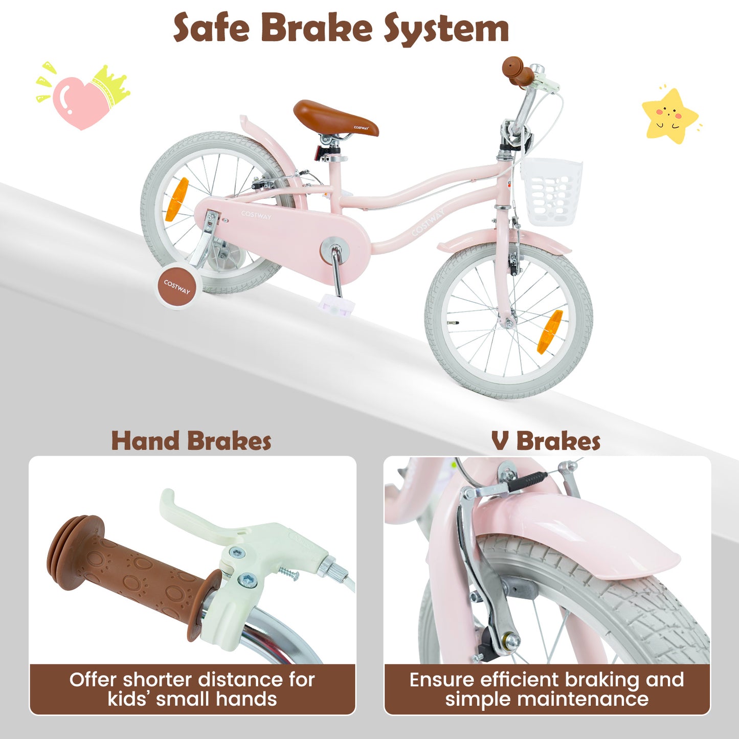 LIVSK Kinderfiets 16 inch - Met Zijwielen en Mand - Verstelbaar Stuur en Zadel - Antislip Voetsteunen - Roze/Paarse