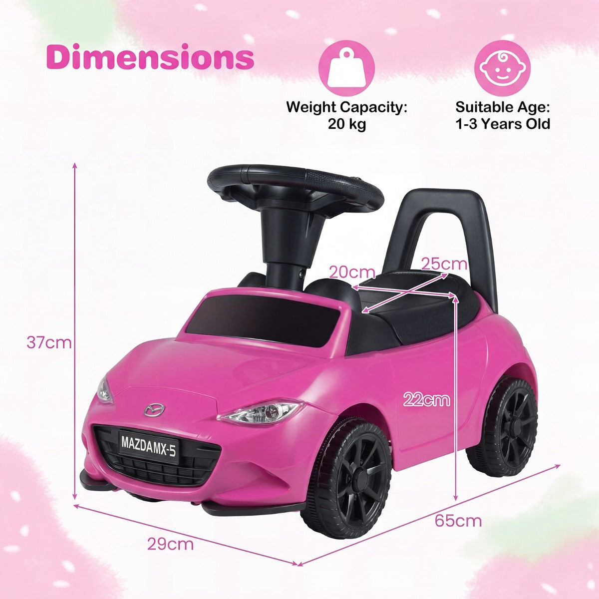 LIVSK Kinderglijauto - Voet-op-de-grond-ontwerp - Opbergruimte Onder Stoel - Slijtvaste Wielen - Geschikt voor 1-3 jaar - Roze