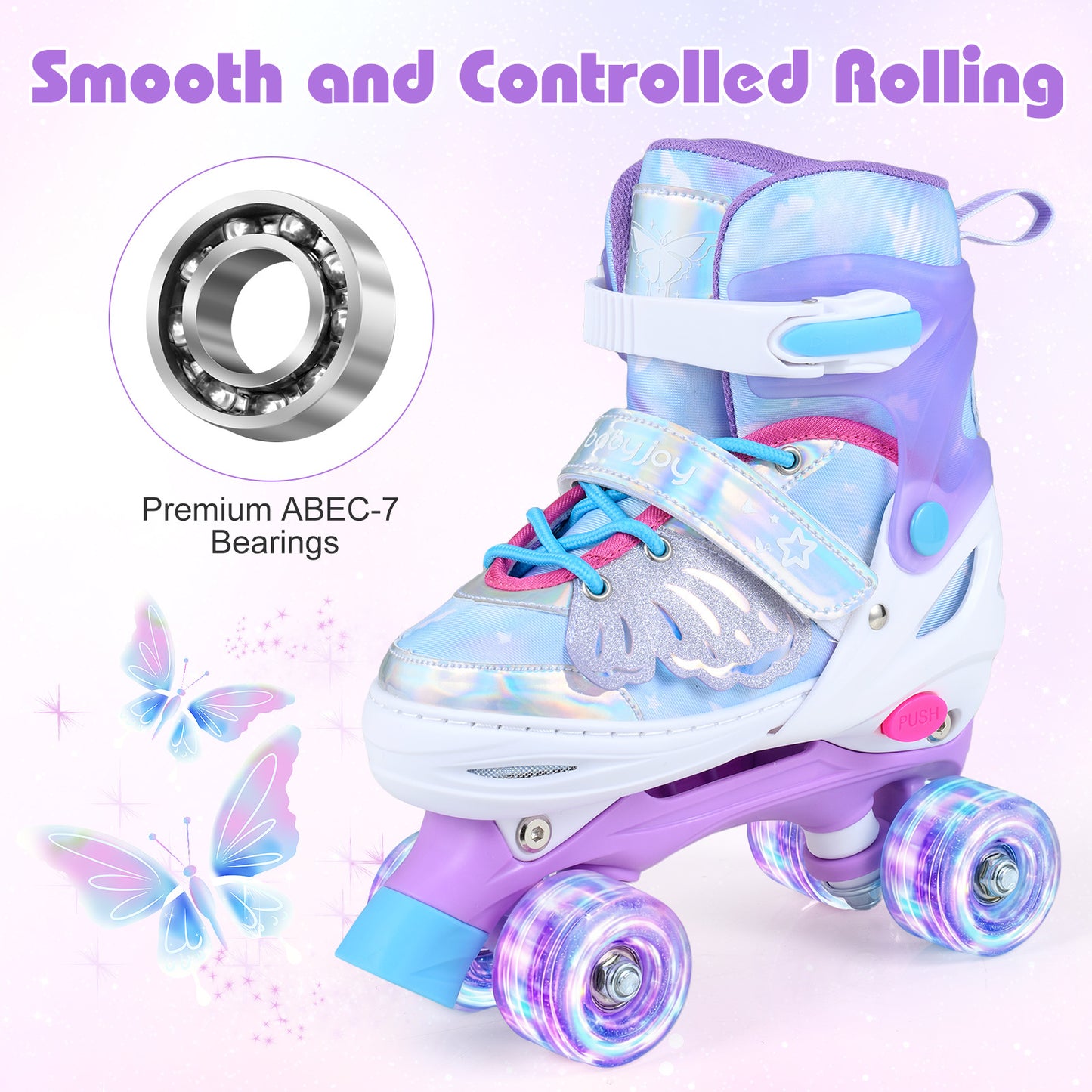 LIVSK Kinderrolschaatsen - Meegroeidesign - 4 Verlichte Wielen - Veilig en Comfortabel - EU Maten 30-41 - Blauw/Roze