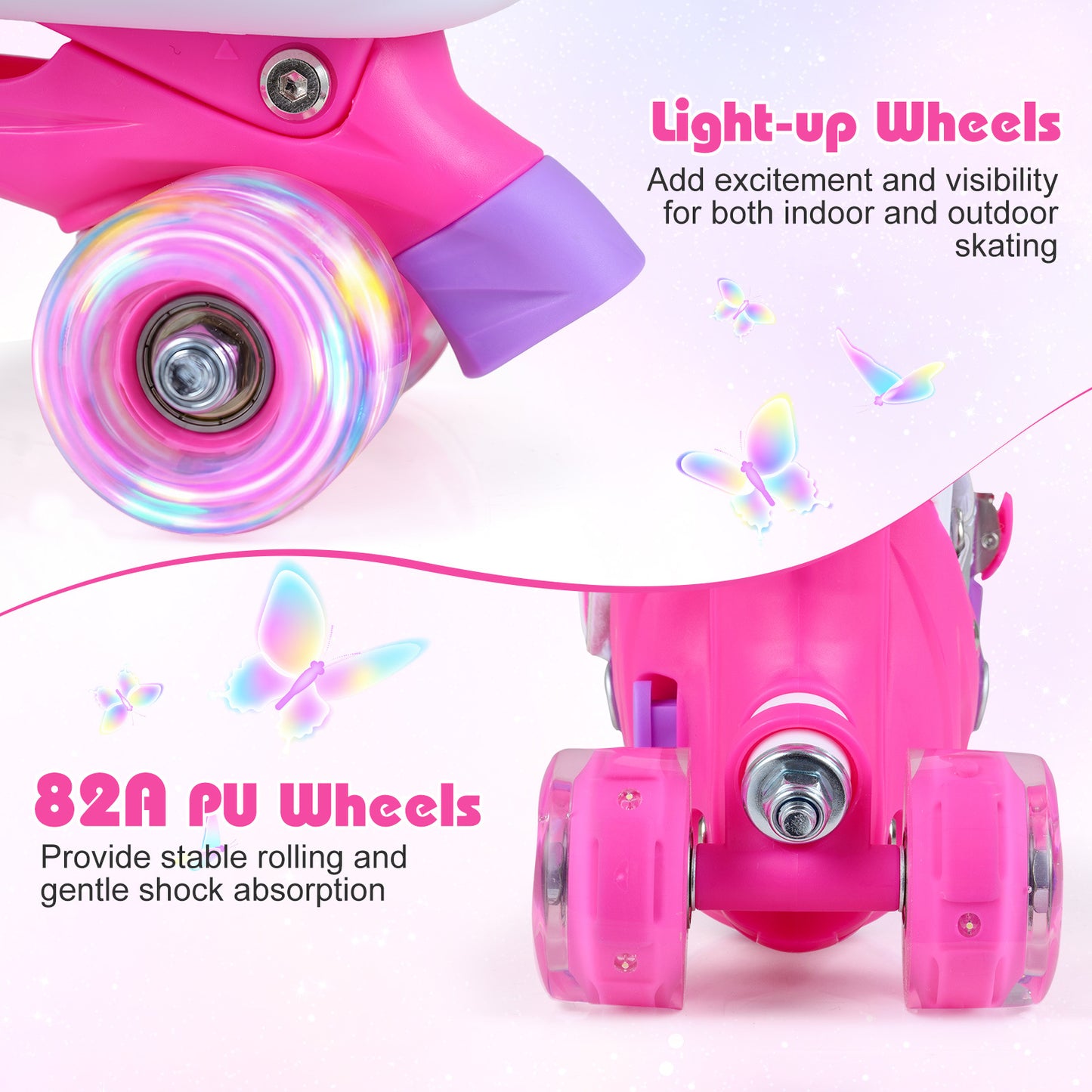 LIVSK Kinderrolschaatsen - Meegroeidesign - Verlichte Wielen - Drievoudige Sluiting - Voor Kinderen 5-14 Jaar - Blauw/Roze