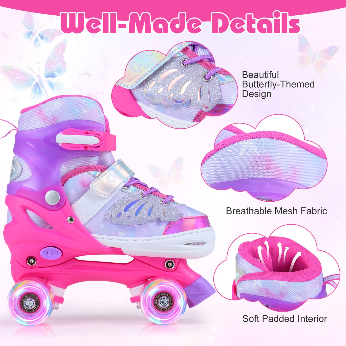 LIVSK Kinderrolschaatsen - Meegroeidesign - Verlichte Wielen - Drievoudige Sluiting - Voor Kinderen 5-14 Jaar - Blauw/Roze