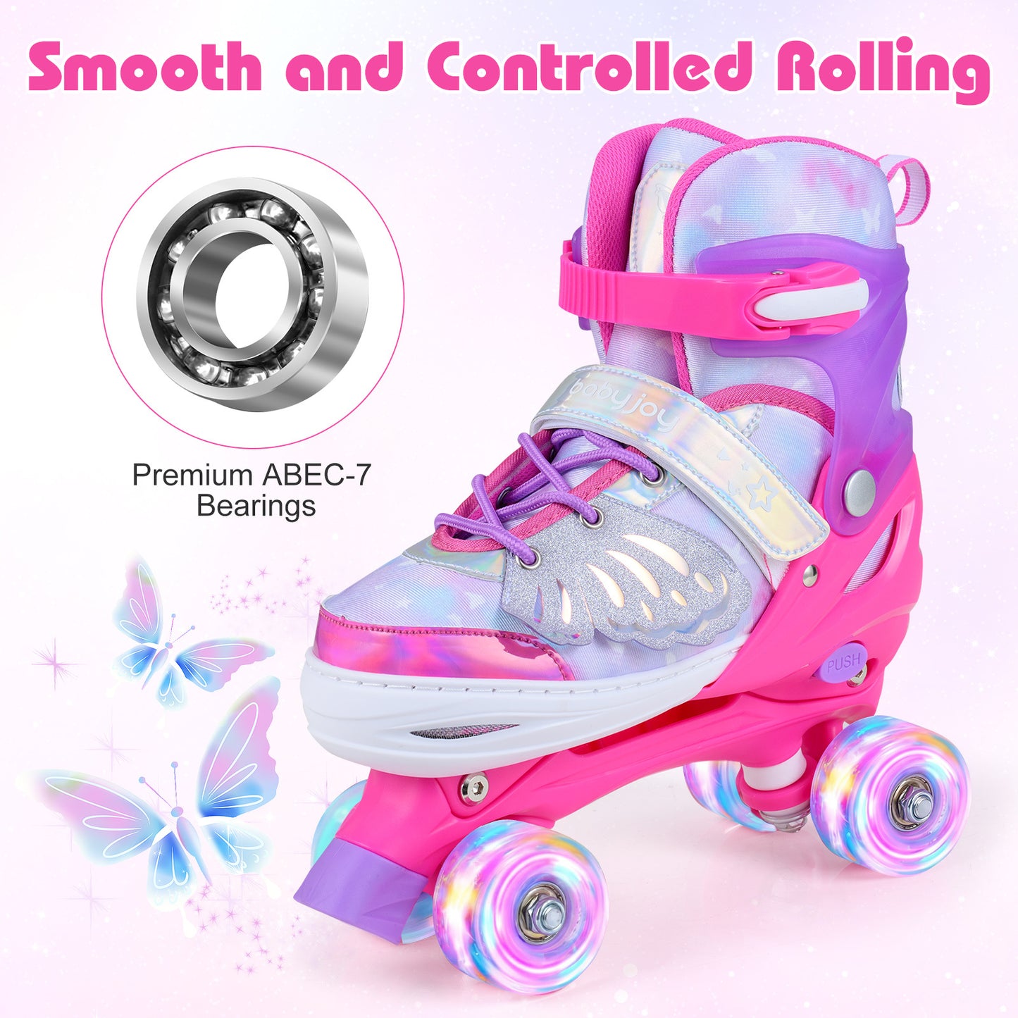 LIVSK Kinderrolschaatsen - Meegroeidesign - Verlichte Wielen - Veilig en Comfortabel - Voor Kinderen 5-14 Jaar - Blauw/Roze