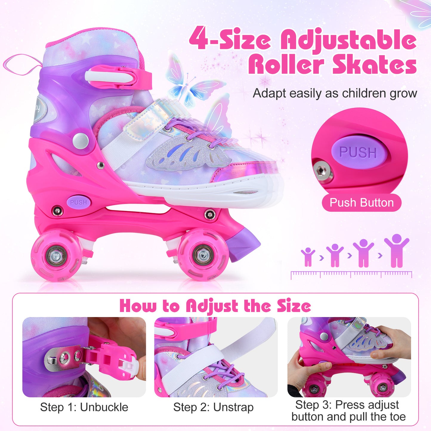 LIVSK Kinderrolschaatsen - Meegroeidesign - Verlichte Wielen - Veilig en Comfortabel - Voor Kinderen 5-14 Jaar - Blauw/Roze