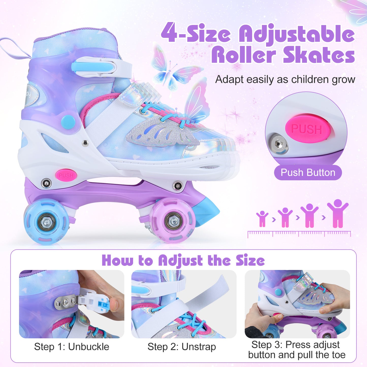 LIVSK Kinderrolschaatsen - Verstelbaar van EU maat 30-41 - Verlichte Wielen - Ademend Materiaal - Blauw/Roze