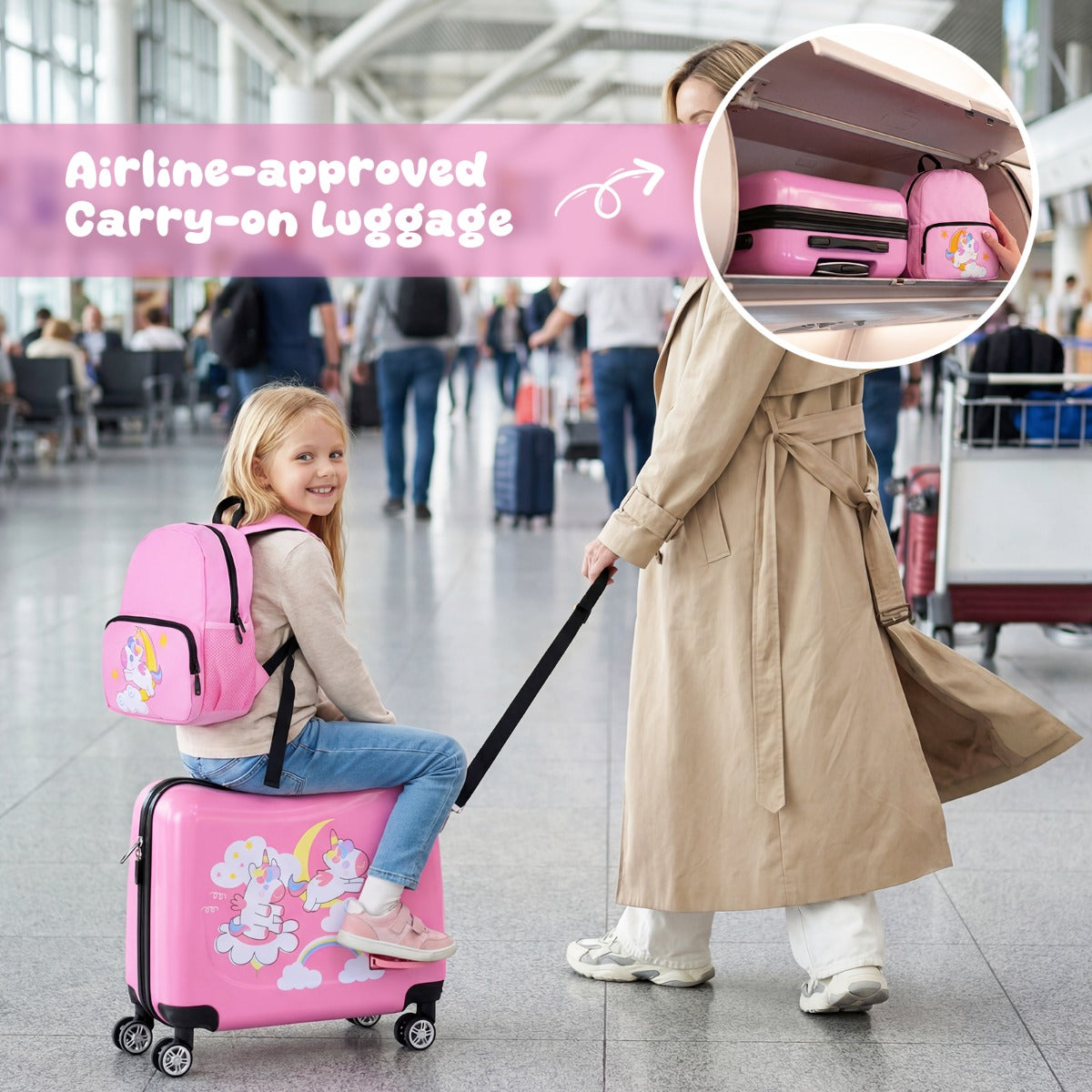 LIVSK Kinderrugzak - Eenhoornmotieven - Draaggreep aan de Rechterkant - Klassieke Stijl - Roze