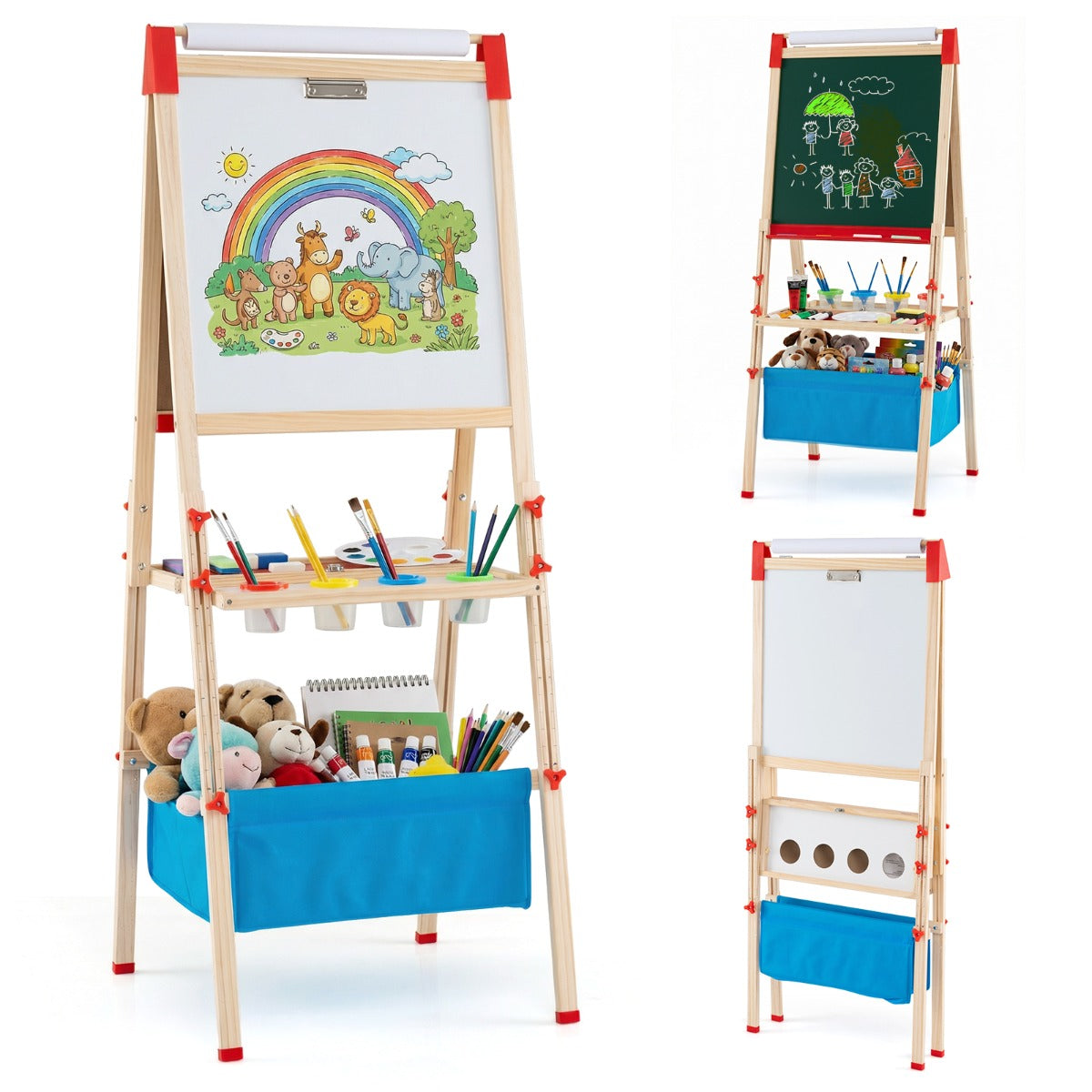 LIVSK Kinderschildersezel - Verstelbaar van 120-145 cm - Dubbelzijdig met Krijtbord & Whiteboard - Inclusief 4 Verfbekers -