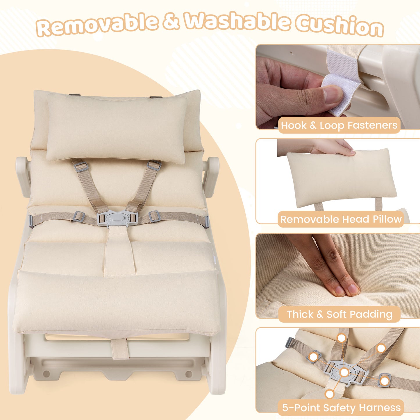 LIVSK Kinderschommelstoel - 2 in 1 Functie - Verstelbare Rugleuning - HDPE Materiaal - Voor Binnen en Buiten - Grijs/Beige/Roze