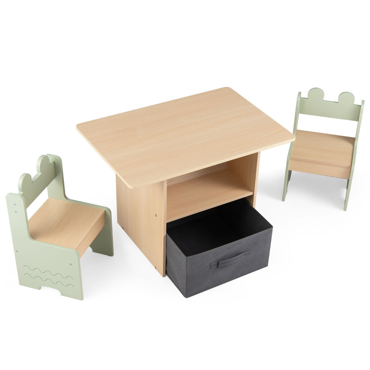 LIVSK Kinderset met Tafel en 2 Stoelen - Duurzaam MDF - Hoge Rugleuning - Ruime Opbergruimte - Voor Kinderen - Groen
