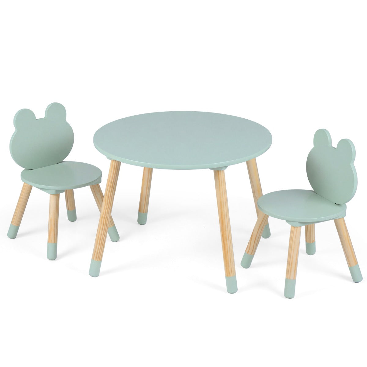 LIVSK Kindertafel met 2 Stoelen - Veilig en Robuust - Massief Grenenhout - Ideaal voor Kinderen vanaf 3 Jaar - Groen/Wit