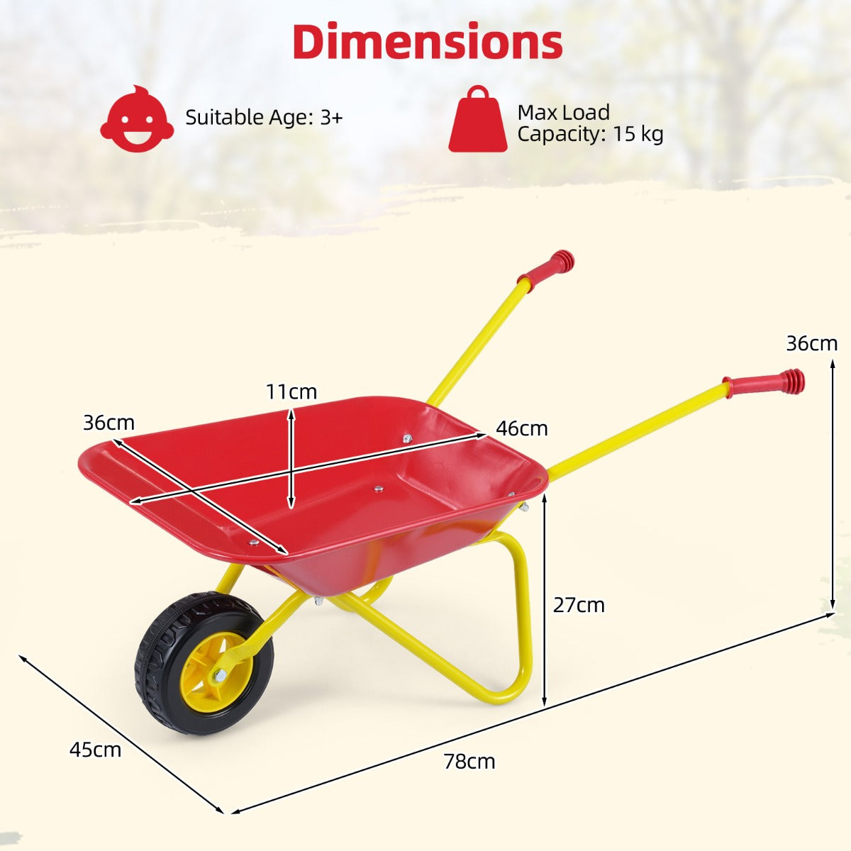 LIVSK Kindertuinwagen - Robuust Metalen Frame - Antislip Handgrepen - Terreinbanden - Voor Kinderen Vanaf 3 Jaar - Rood/Groen &