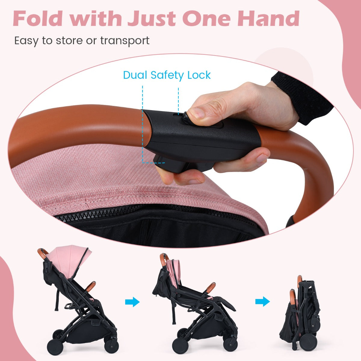 LIVSK Kinderwagen - Verstelbare Rugleuning - Eenvoudig Inklapbaar - Inclusief Regenhoes - Voor Kinderen 0-3 Jaar -