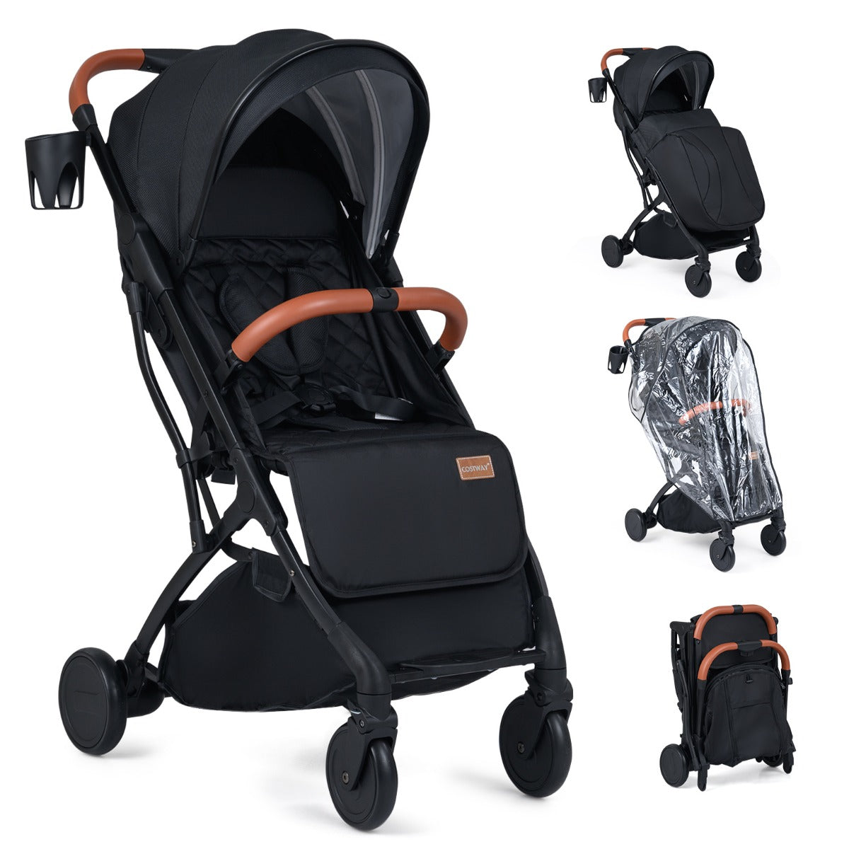 LIVSK Kinderwagen - Verstelbare Rugleuning - Eenvoudig Inklapbaar - Inclusief Regenhoes - Voor Kinderen 0-3 Jaar - Zwart