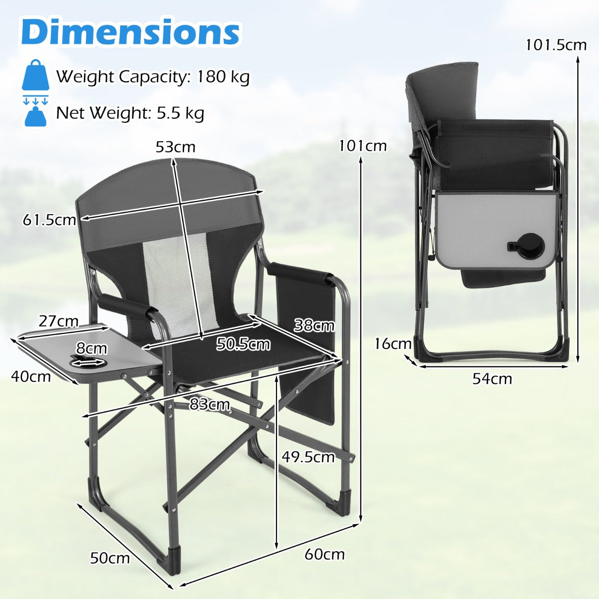 LIVSK Klapstoel - Ergonomische Rugleuning - Draagvermogen 180 kg - Inclusief Bekerhouder en Opbergtas - Bruin