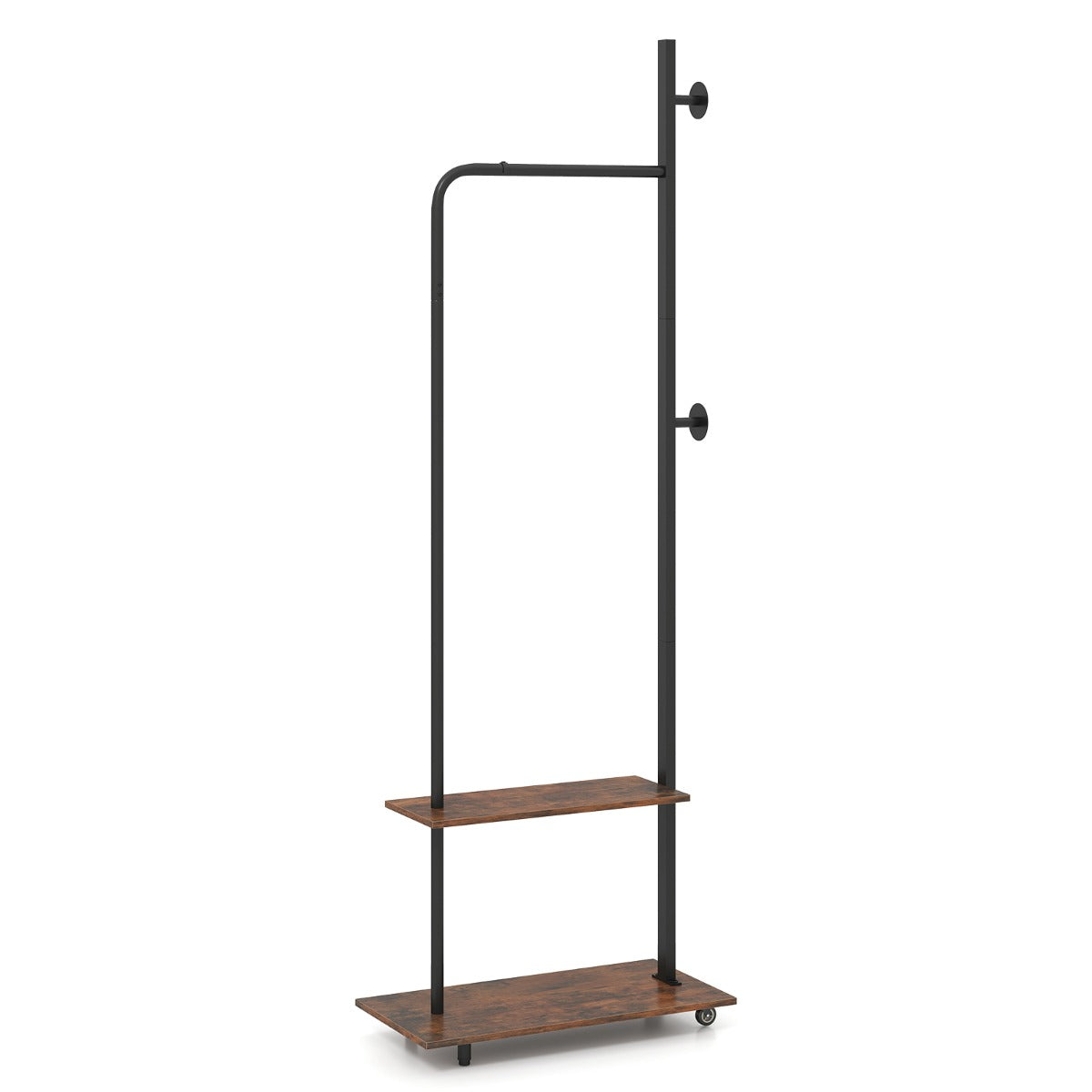 LIVSK Kledingrek Vrijstaand met Kledingstang, Legplanken - Metalen Frame - 60x30x175 cm - Bruin