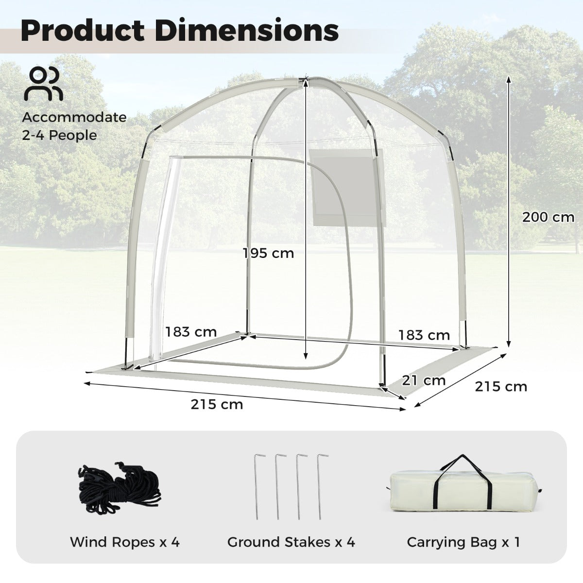 LIVSK Koepeltent - Panoramisch Uitzicht - Weerbestendig PVC - Stevige Glasvezelconstructie - Voor 2-4 Personen - Transparant