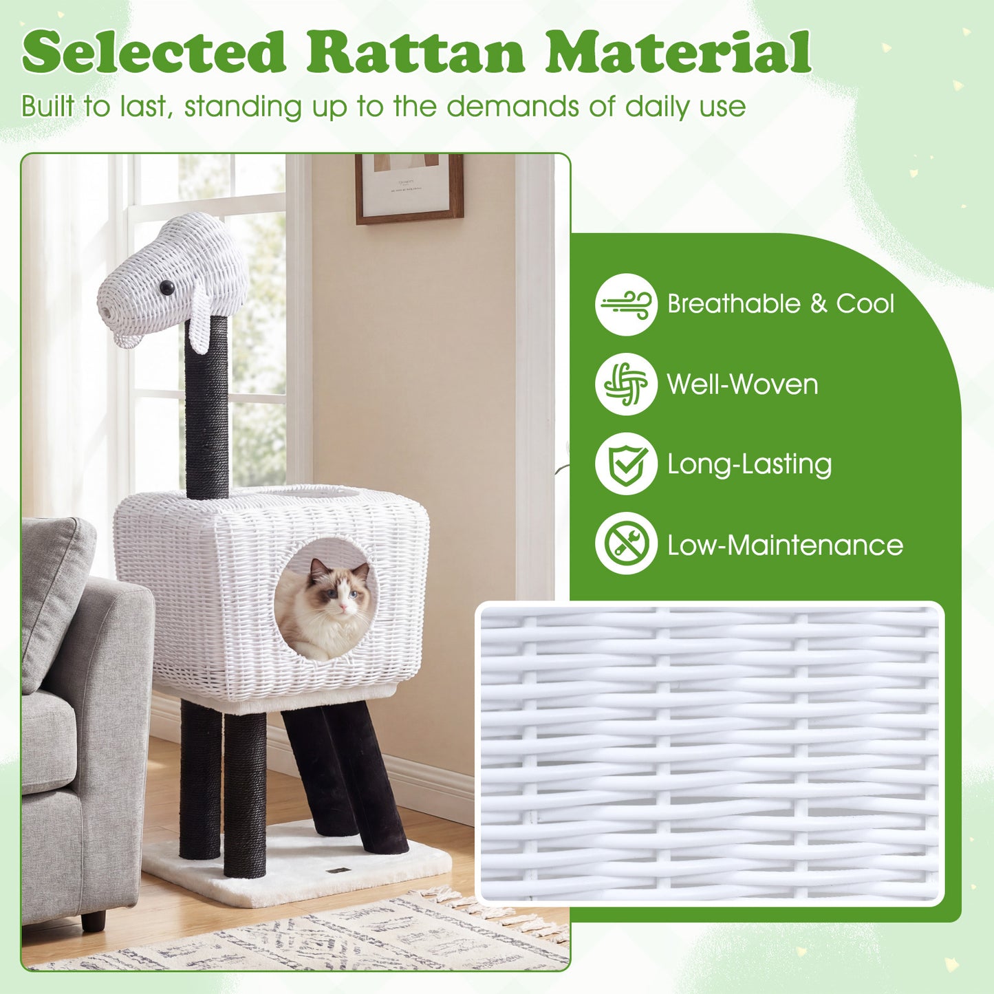 LIVSK Krabpaal voor Katten - Schapenontwerp - Duurzame Sisalstammen - Ruime Kattenhol - Interactieve Speelbal - Wit + Zwart