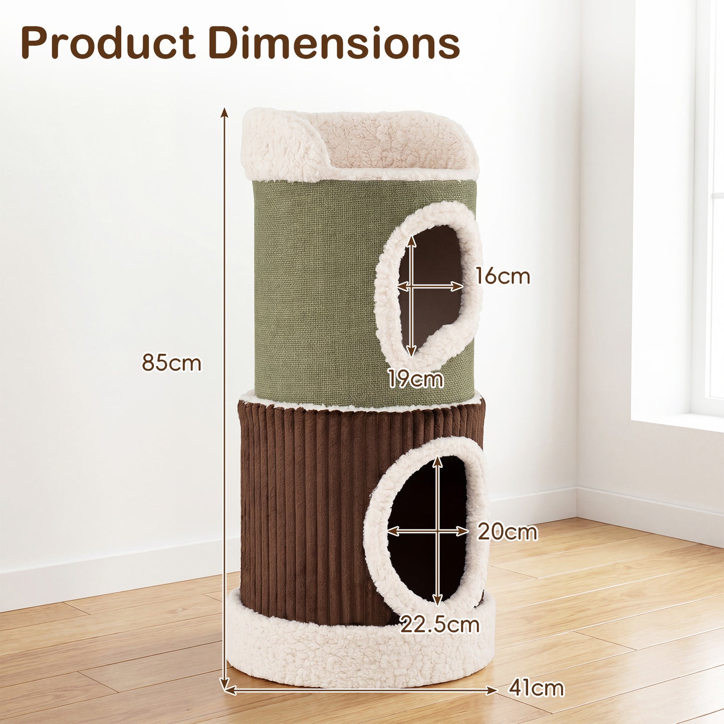 LIVSK Krabton voor Katten - 3 Niveaus - Houten Structuur - Eenvoudige Reiniging - Voor 3 Katten - Groen + Bruin + Beige