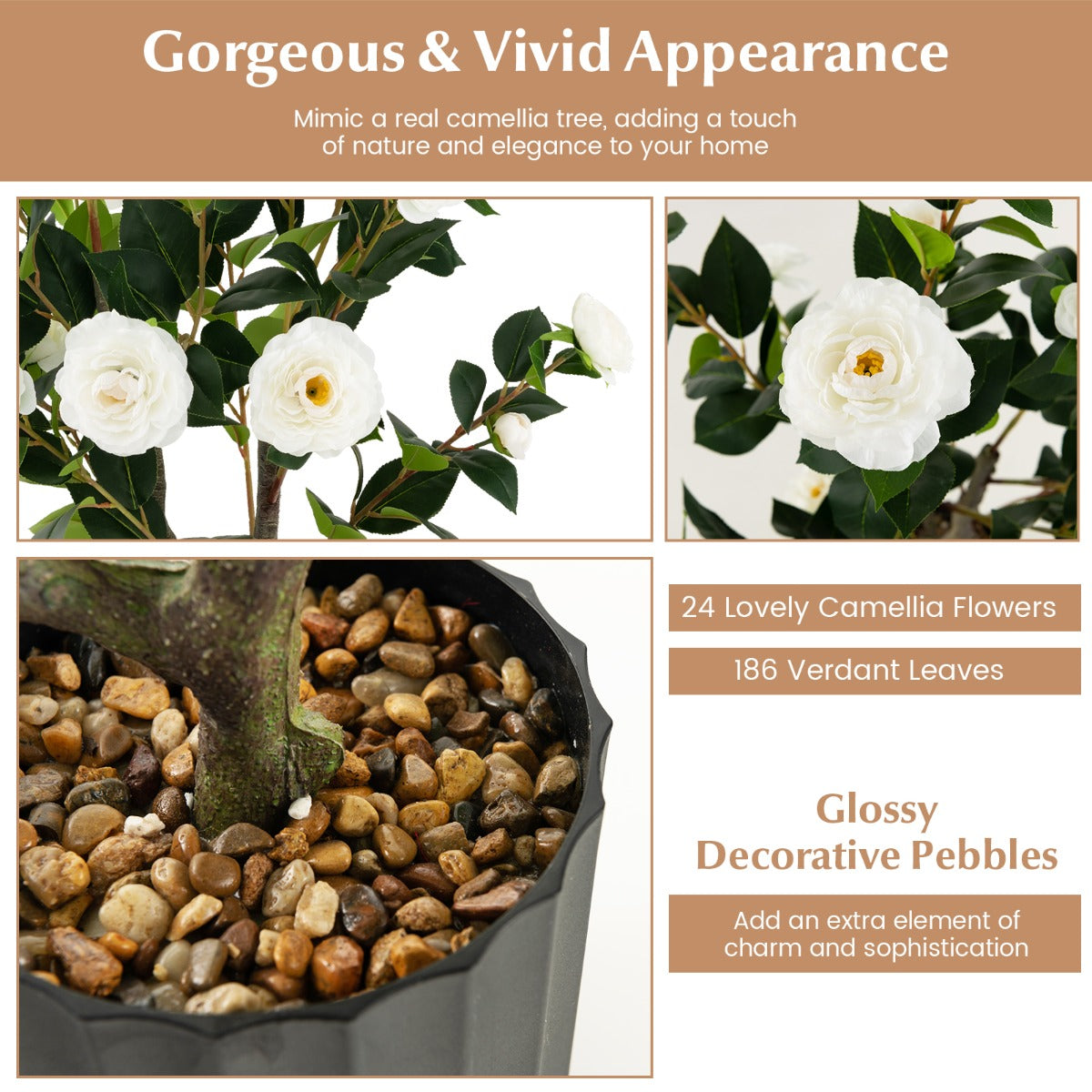LIVSK Kunstcamelia Kunstplant - Levensechte Bloemen en Bladeren - Onderhoudsvrij - Decoratie voor Huis en Kantoor - 95 cm - Wit