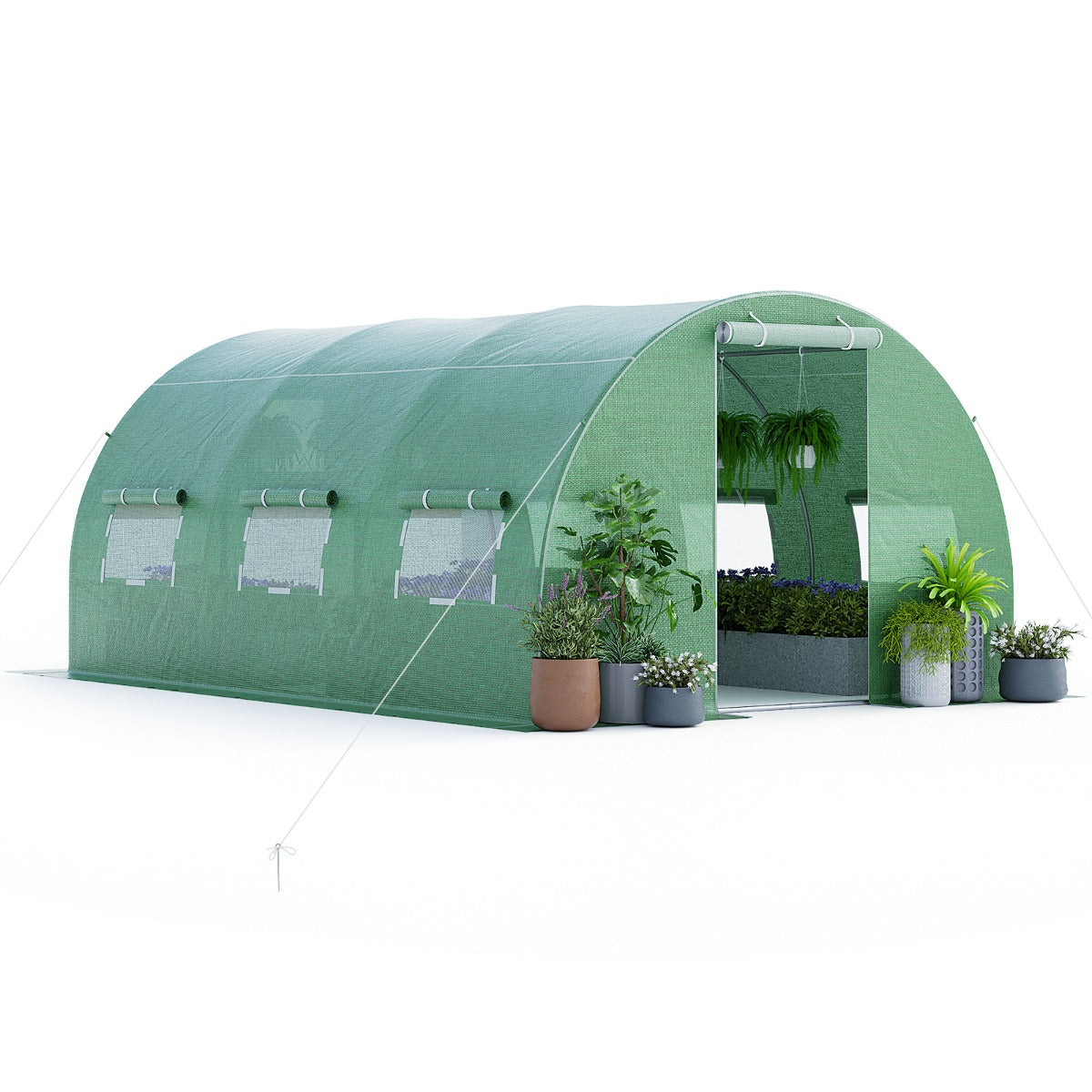 LIVSK Loopbare Foliekas 4 x 3 x 2m - 12m² Kweekhuis - Duurzaam PE - Stabiel Verzinkt IJzer - Goede Ventilatie - Groen