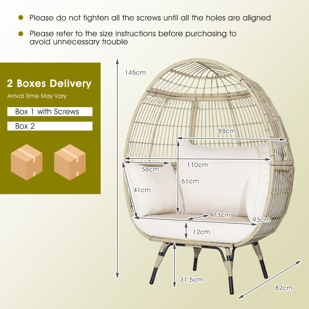 LIVSK Loungestoel - Ruime Zitervaring - 12 cm Dikke Kussens - Stevig Metaal en PE-Wicker - Lichtbruin en Gebroken Wit