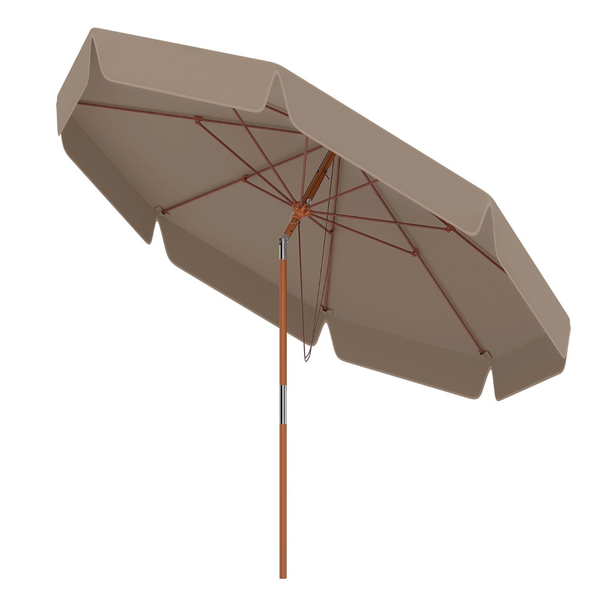 LIVSK Markttafelparasol - Hoogwaardig Polyester - Kantelmechanisme - Robuuste Strandhouten Stok - 300 cm - Beige/Bruin/Grijs