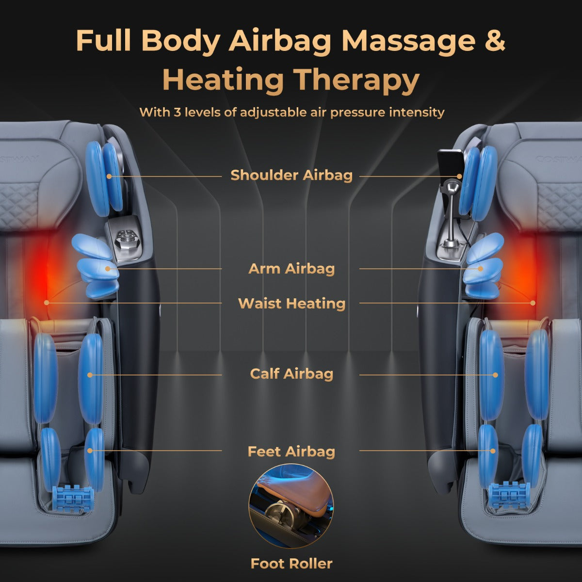 LIVSK Massagestoel - SL Track & Schouderdetectie - Zero-Gravity Ontwerp - Luchtmassage & Verwarming - Zwart
