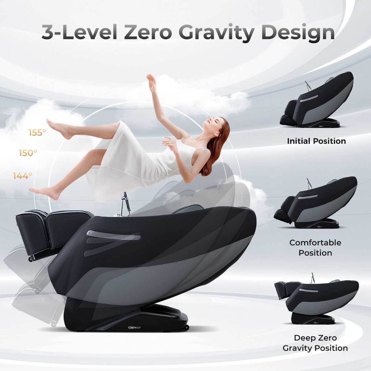 LIVSK Massagestoel - SL Track & Schouderdetectie - Zero-Gravity Ontwerp - Luchtmassage & Verwarming - Zwart