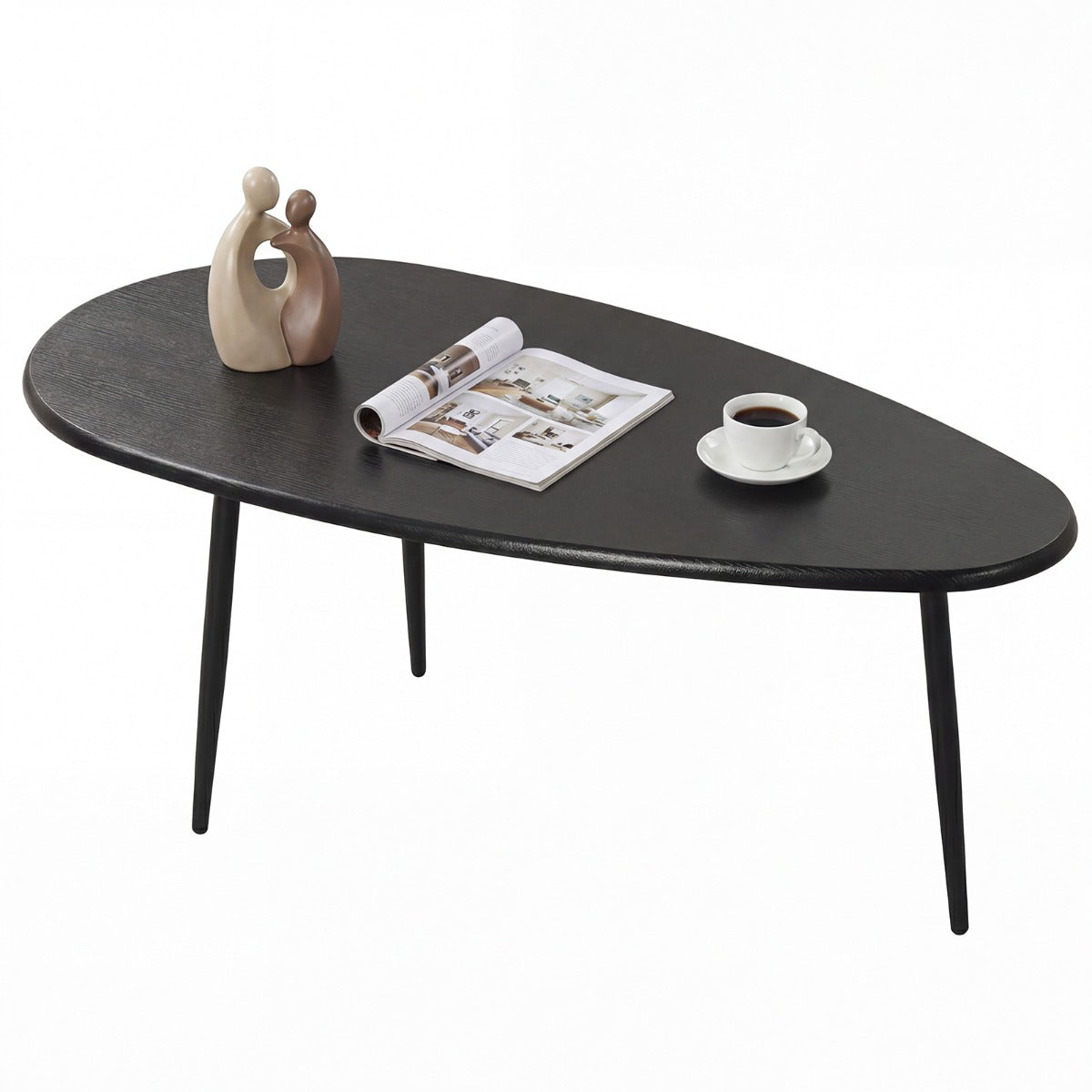 LIVSK Middeleeuwse Salontafel - Robuuste Metalen Constructie - Groot Ovaal Tafelblad - Eenvoudige Montage - Zwart/Grijs/Naturel