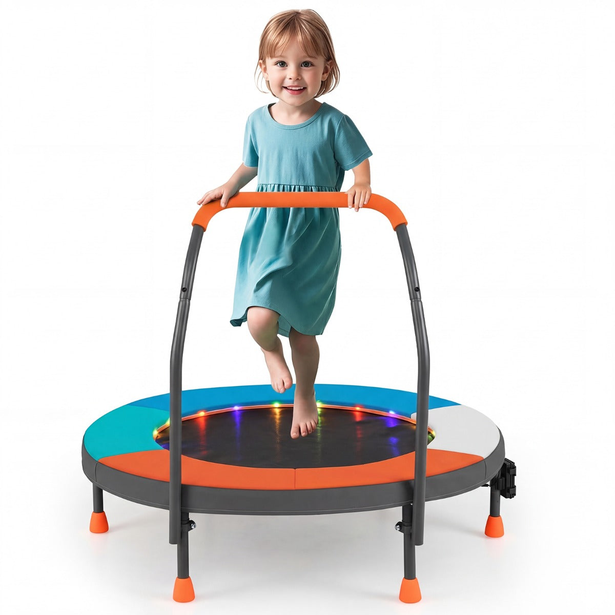 LIVSK Minitrampoline - Veerloos Ontwerp - LED Verlichting - Veiligheidsrand - Opvouwbaar - Voor Kinderen - Multicolor