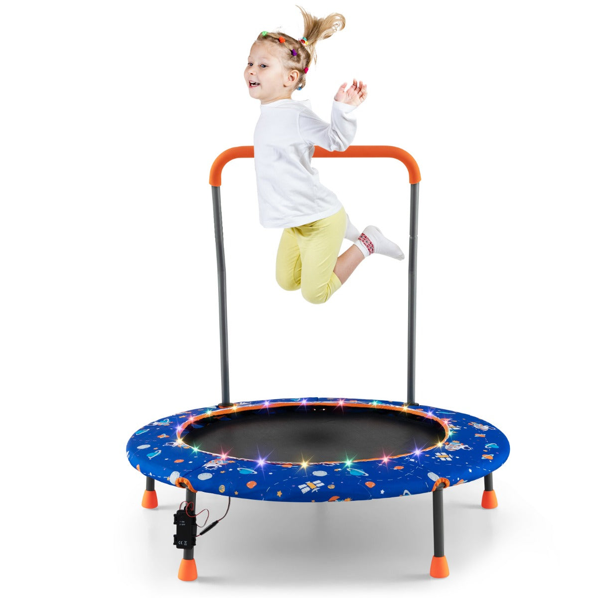 LIVSK Minitrampoline voor Peuters - Veiligheidshandgreep - 21 LED-lampjes - Antislip - Tot 25 kg - Donkerblauw