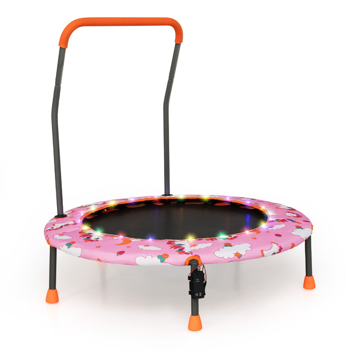 LIVSK Minitrampoline voor Peuters - Veiligheidshandgreep - 21 LED-lampjes - Antislip - Voor Kinderen 3-6 Jaar - Roze