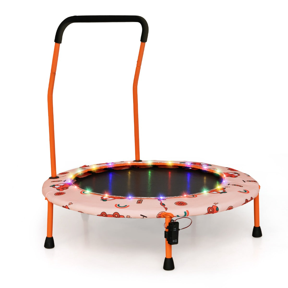 LIVSK Minitrampoline voor Peuters - Veiligheidshandvat - 21 LED-lampjes - Verbeteren van Balans en Motoriek - Tot 25 kg - Oranje