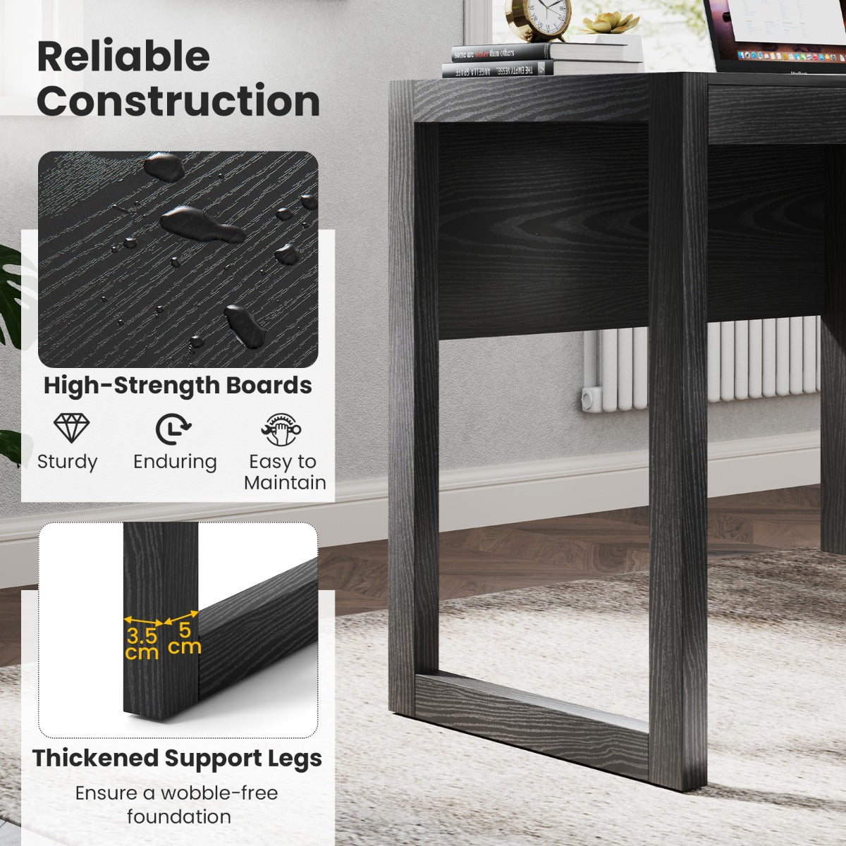 LIVSK Moderne Schrijftafel - Ruim Tafelblad - Voldoende Opbergruimte - Stevige Constructie - Eenvoudige Montage - Zwart