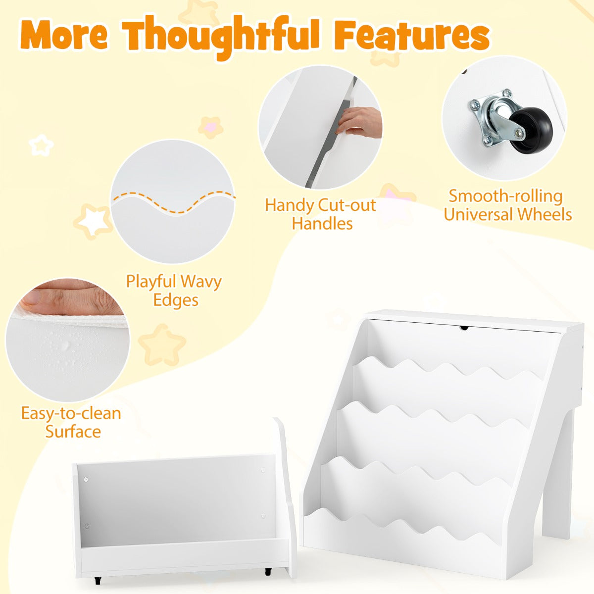 LIVSK Montessori Kinderkast - Opklapbaar Vak - 4 Planken - Uittrekbare Lade - Kindvriendelijke Hoogte - Naturel/Wit