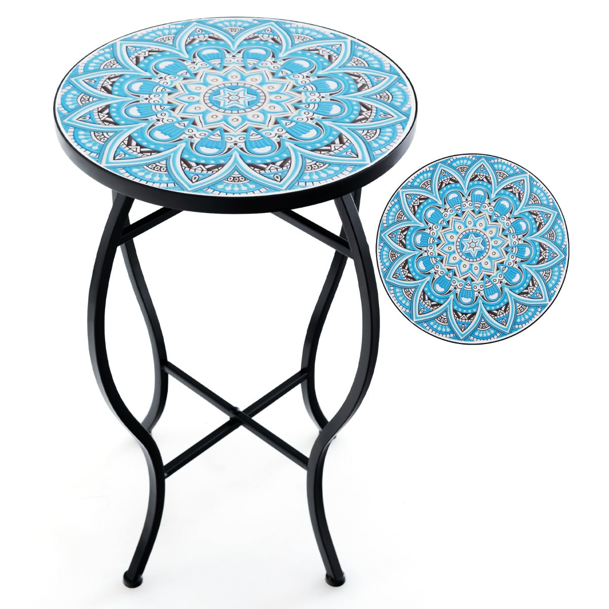 LIVSK Mozaïek Bijzettafel - Stevig Metaal - Multifunctioneel Ontwerp - Eenvoudig Te Monteren - 35 x 55 cm - Blauw en Zwart