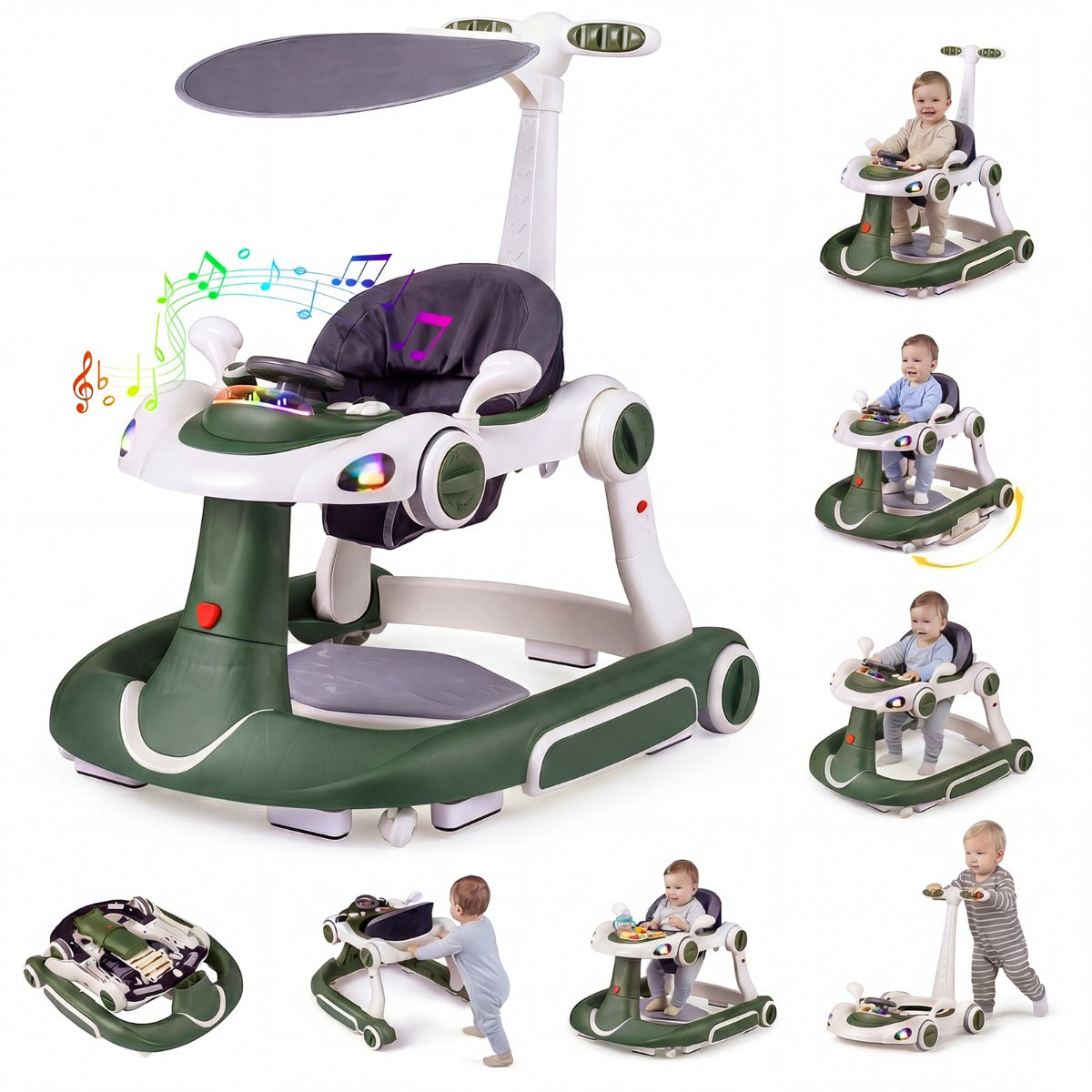 LIVSK Multifunctionele Babywalker - 7-in-1 Ontwerp - Verstelbare Hoogte en Snelheid - Veilig en Interactief - Zwart+Rood