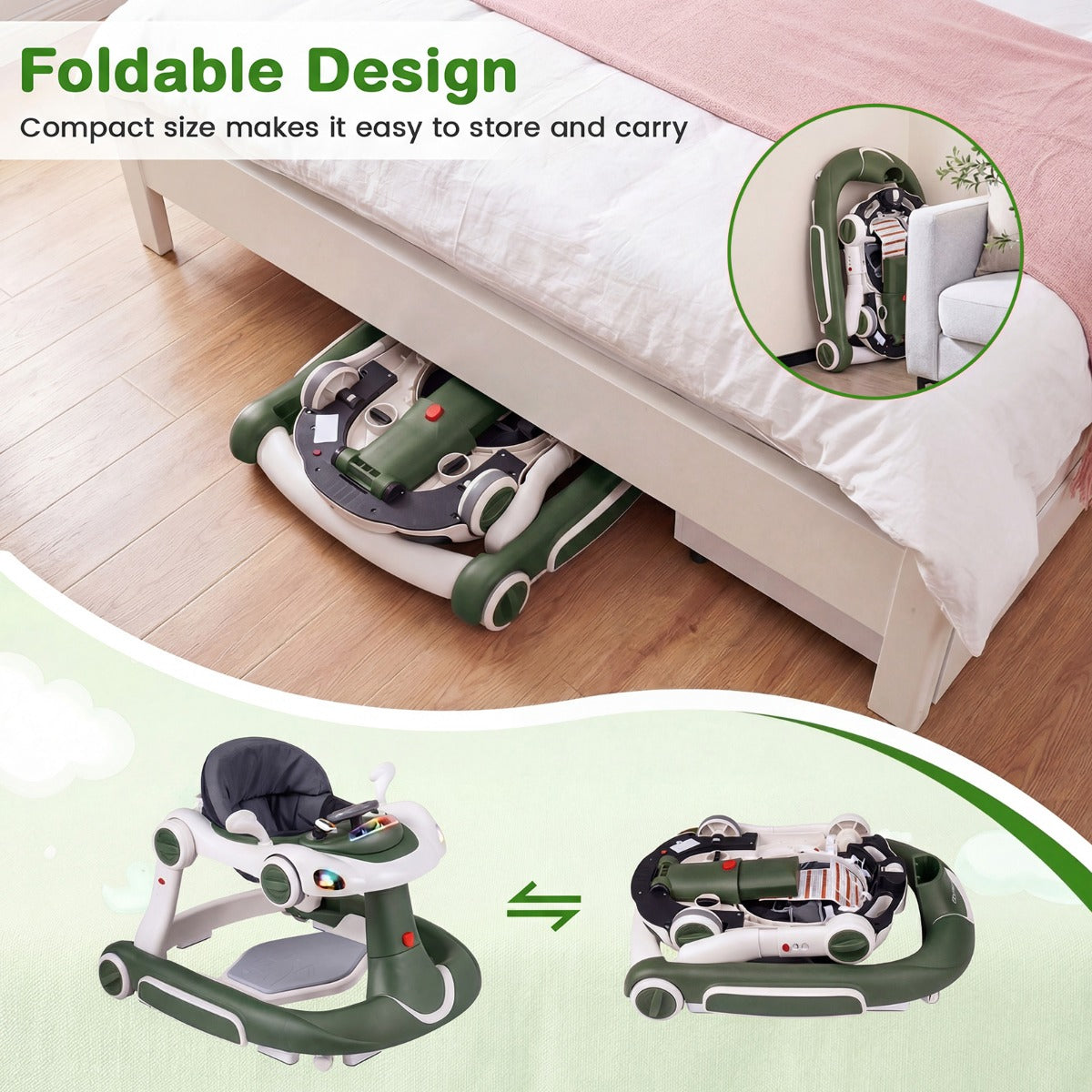 LIVSK Multifunctionele Babywalker - 7-in-1 Ontwerp - Verstelbare Hoogte en Snelheid - Veilig en Interactief - Zwart+Rood