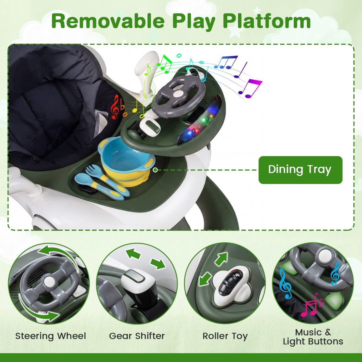 LIVSK Multifunctionele Babywalker - 7-in-1 Ontwerp - Verstelbare Hoogte en Snelheid - Veilig en Interactief - Zwart+Rood