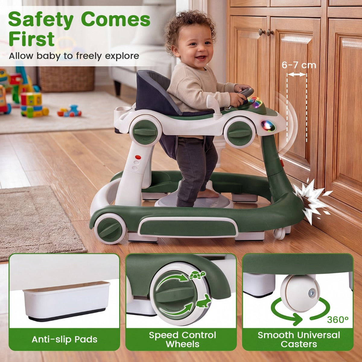 LIVSK Multifunctionele Babywalker - 7-in-1 Ontwerp - Verstelbare Hoogte en Snelheid - Veilig en Interactief - Zwart+Rood