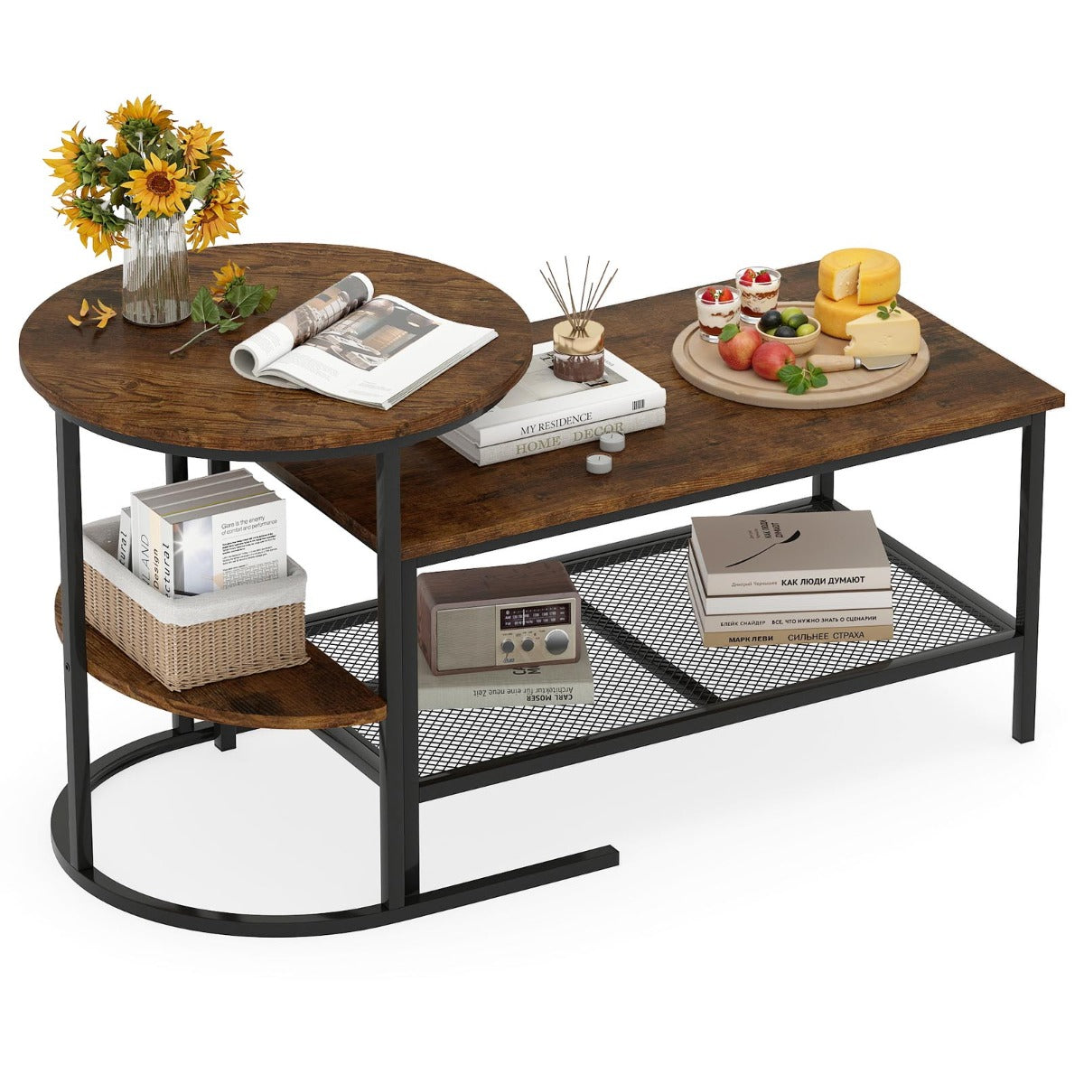 LIVSK Nestbare Salontafels - Set van 2 - Imitatiemarmer - Duurzaam Metaal - Flexibele Indeling - Wit+Goud/Bruin+Zwart/Wit+Zwart