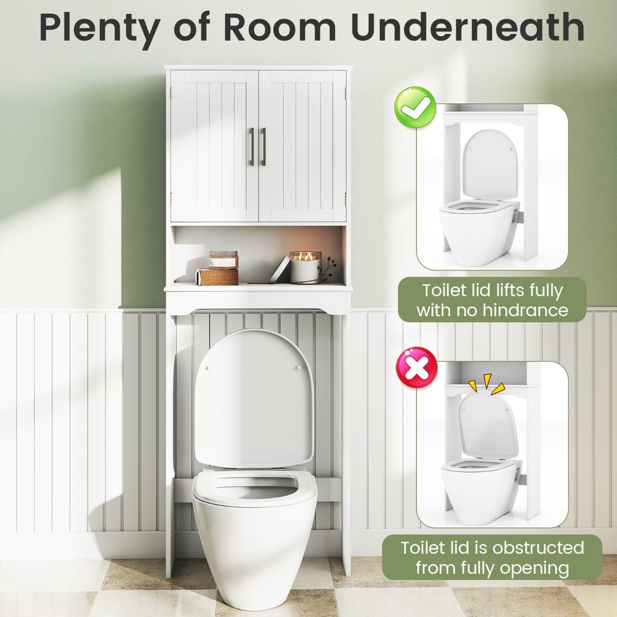 LIVSK Opbergkast Boven Het Toilet - Verstelbare Plank - Anti-Kantelmechanisme - Ruimtebesparend - Wit