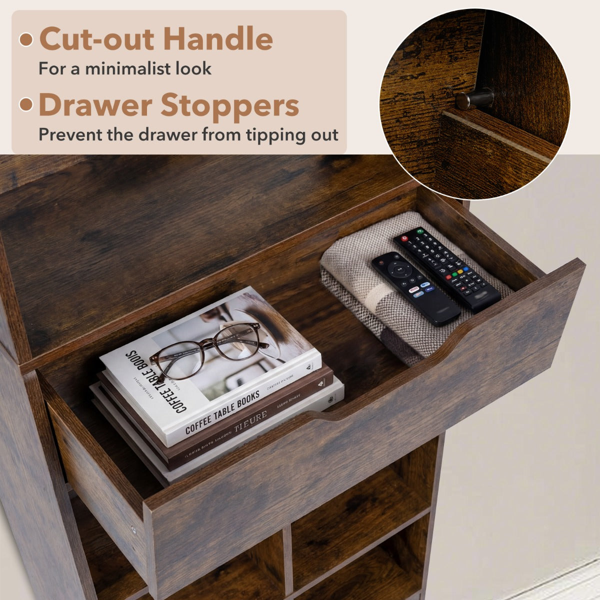 LIVSK Opbergrek - 10 Open Vakken - Ruime Lade - Antislipkussentjes - Kantelbeveiligingen - Rustiek Bruin